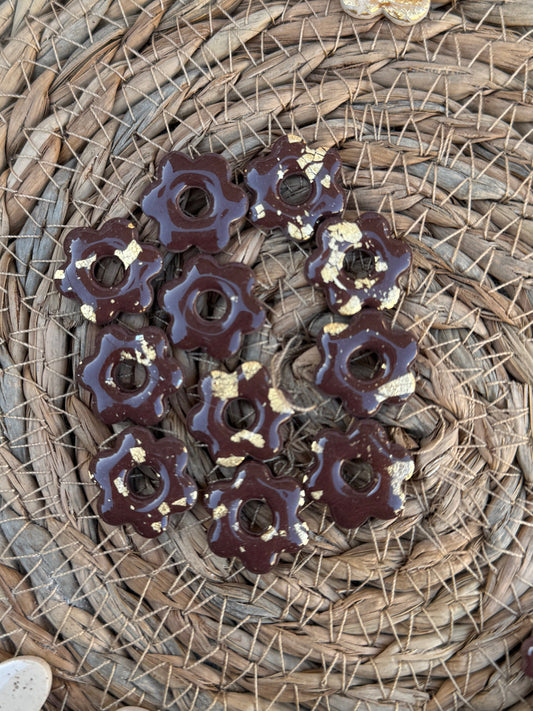 Pampilles petites fleurs marrons et or